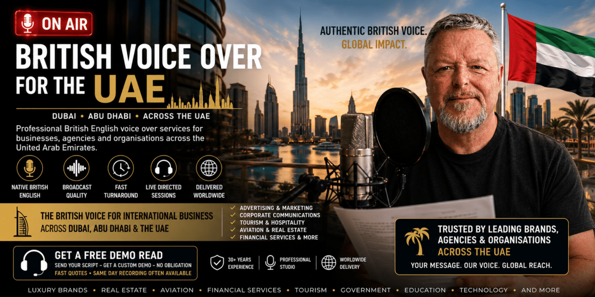 Professional British English Voice Over for Dubai, Abu Dhabi & the United Arab Emirates Professional British English Voice Over for Dubai, Abu Dhabi & the United Arab Emirates
