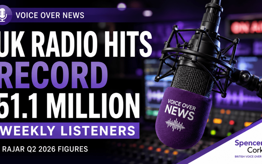 UK radio studio microphone representing record 51.1 million weekly listeners in RAJAR Q2 2026
